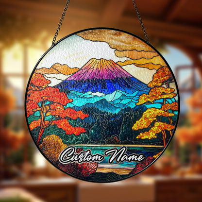 Netecom Personalized Japan Stained Glass Ornament – Mount Fuji Inspired Sun Catcher, Custom Cultural Gift & Window Decoration