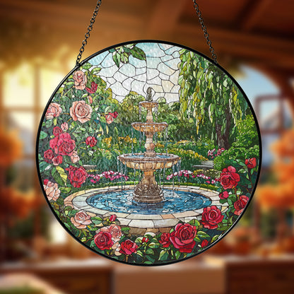 Netecom Water Fountain Stained Glass Sun Catcher – Elegant Garden Fountain Window Hanging, Perfect Gift for
