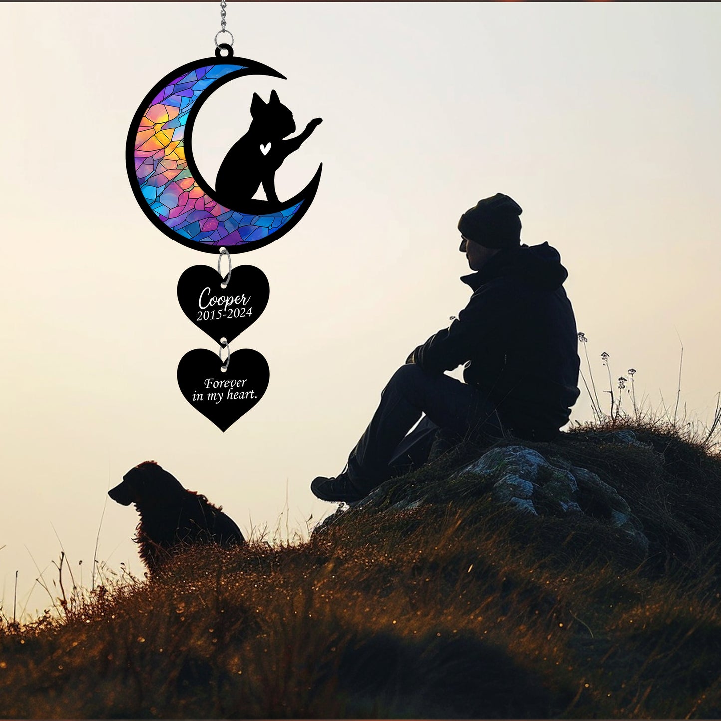 Netecom Personalized Boston Terrier Moon Heart Memorial Ornament – Dog Loss Sympathy Gift, Pet Remembrance Keepsake