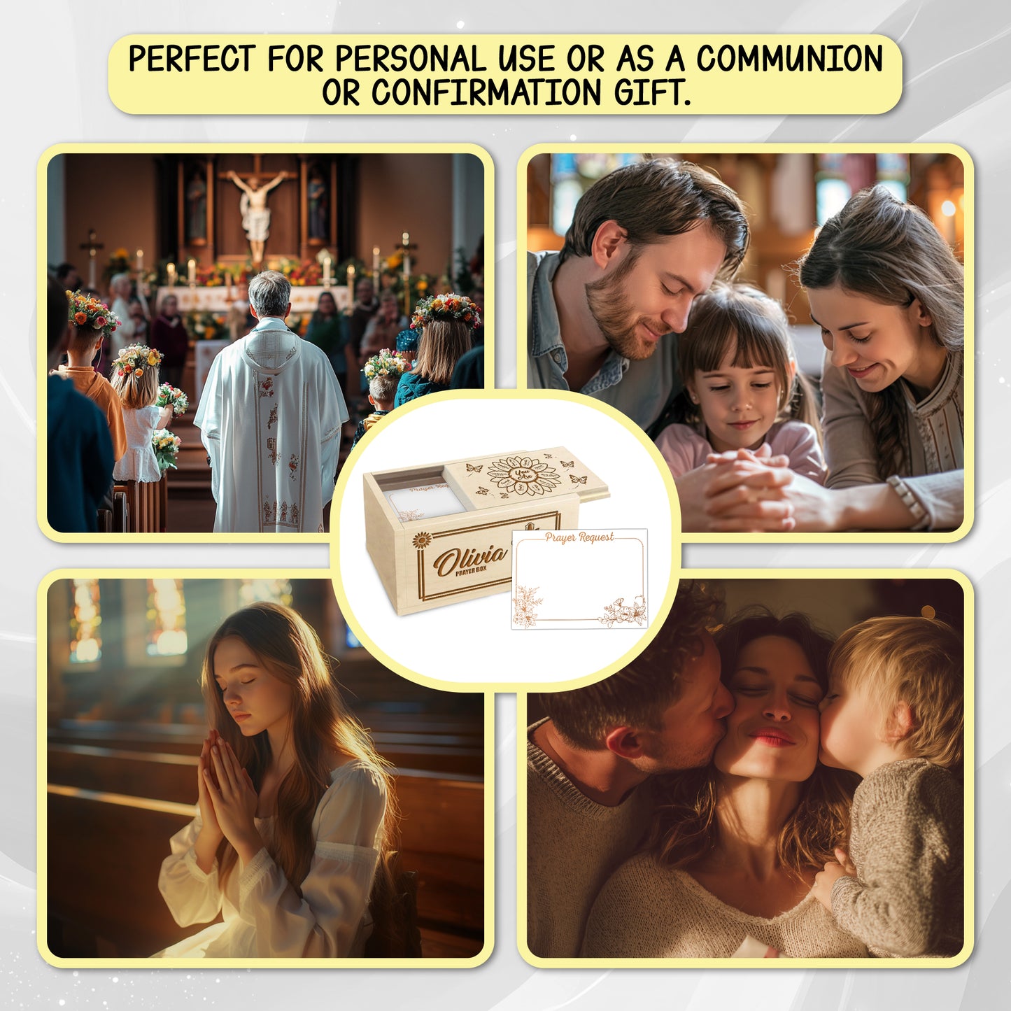 Netecom Personalized Mom Prayer Box with Custom Names on Box and Wooden Cross, 100 Prayer Request Cards, Christian Faith Keepsake Gift for Daily Devotion and Reflection