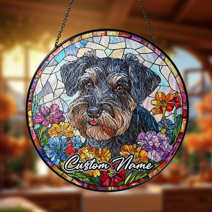 Netecom Custom Schnauzer Stained Glass Ornament, Personalized Pet Memorial Sun Catcher, Pet Loss Sympathy Gift, Christmas Decoration