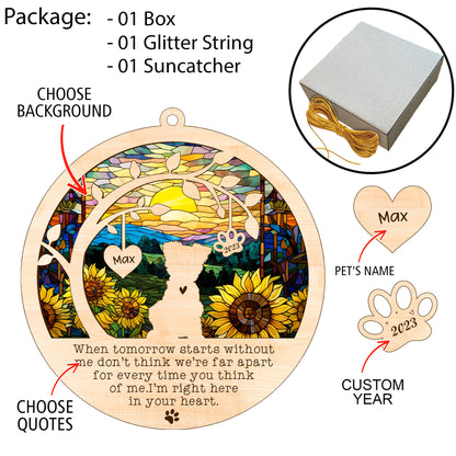 Netecom Yorkshire Terrier Dog Memorial Suncatcher, Personalized with Name Dog Suncatcher, Pet Loss Sun Catcher, Bereavement Gift Dog Memorial Ornament Loss of Pet Sympathy Gifts Dog Lovers