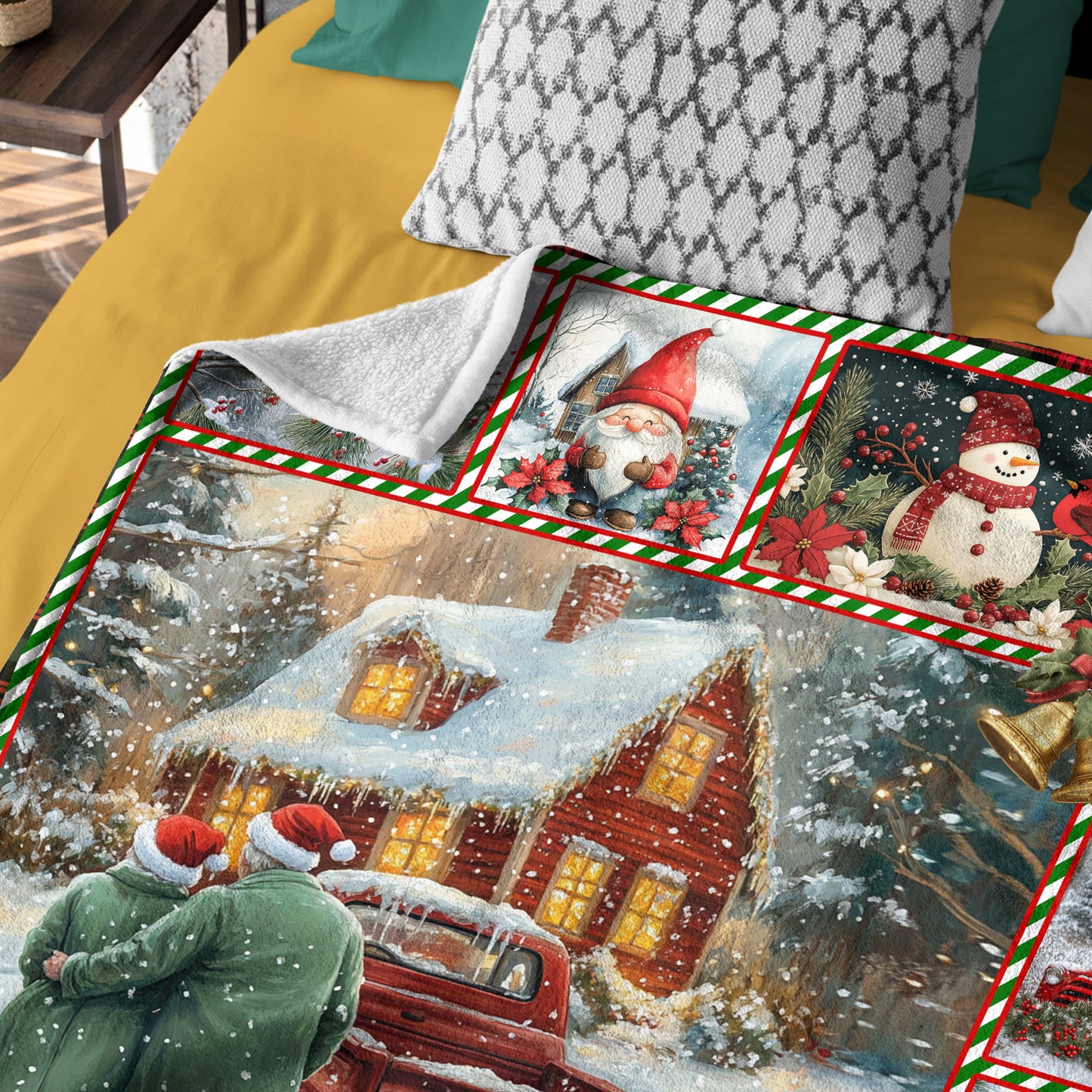 Netecom Christmas Old Couple Blanket, Winter Red Truck Snow Scene Throw Blanket for Couch, Bed or Sofa, Ultra Soft Warm Gift for Holiday and Christmas