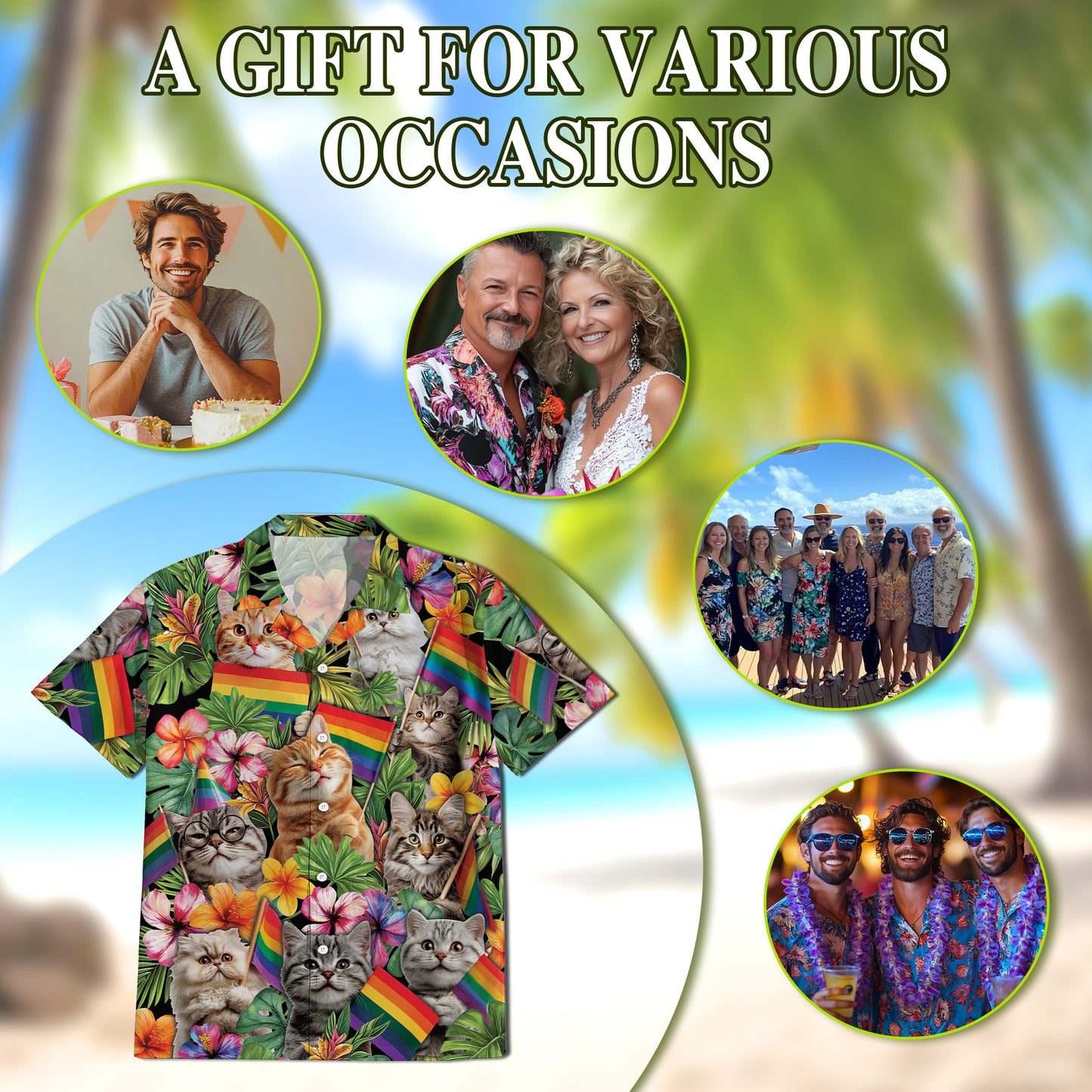 Netecom LGBT Pride Cat Hawaiian Shirt for Women, Cat Lover Gifts, Rainbow Flag Floral Button Down Summer Beach Shirts