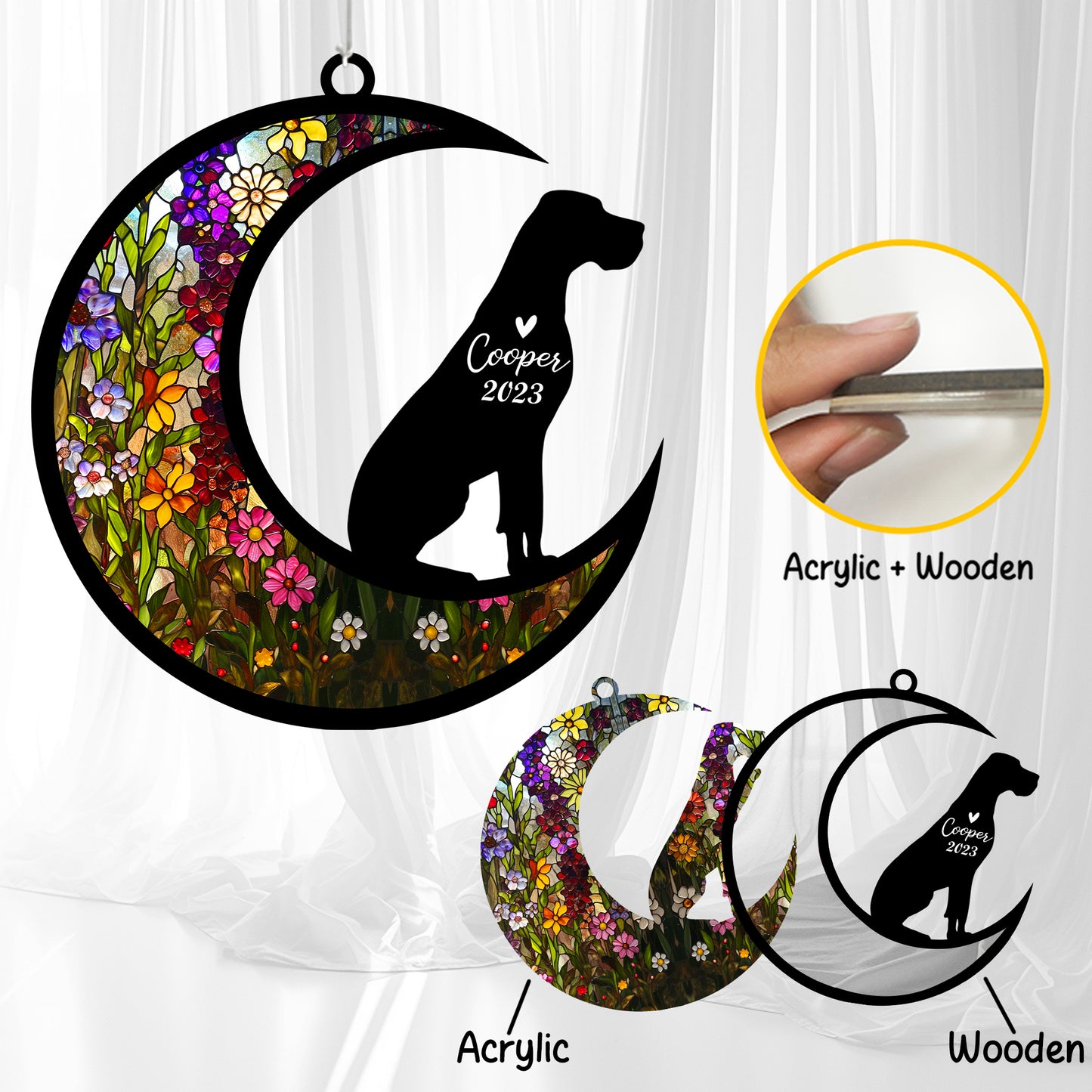 Netecom Great Dane Dog Wind Chimes Memorial, Personalized Pet Memorial Windchime for Dogs Suncatcher, Loss of Pet Remembrance Gift, Sympathy Wind Chimes Garden Decor, Dog Passing Away Gifts