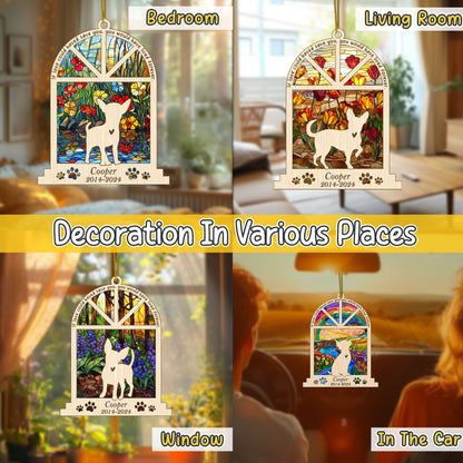 Netecom Personalized Chihuahua Memorial Window Ornament, Custom Dog Memorial Ornament with Name Date, Pet Loss Remembrance Gift, Dog Passing Away Keepsake