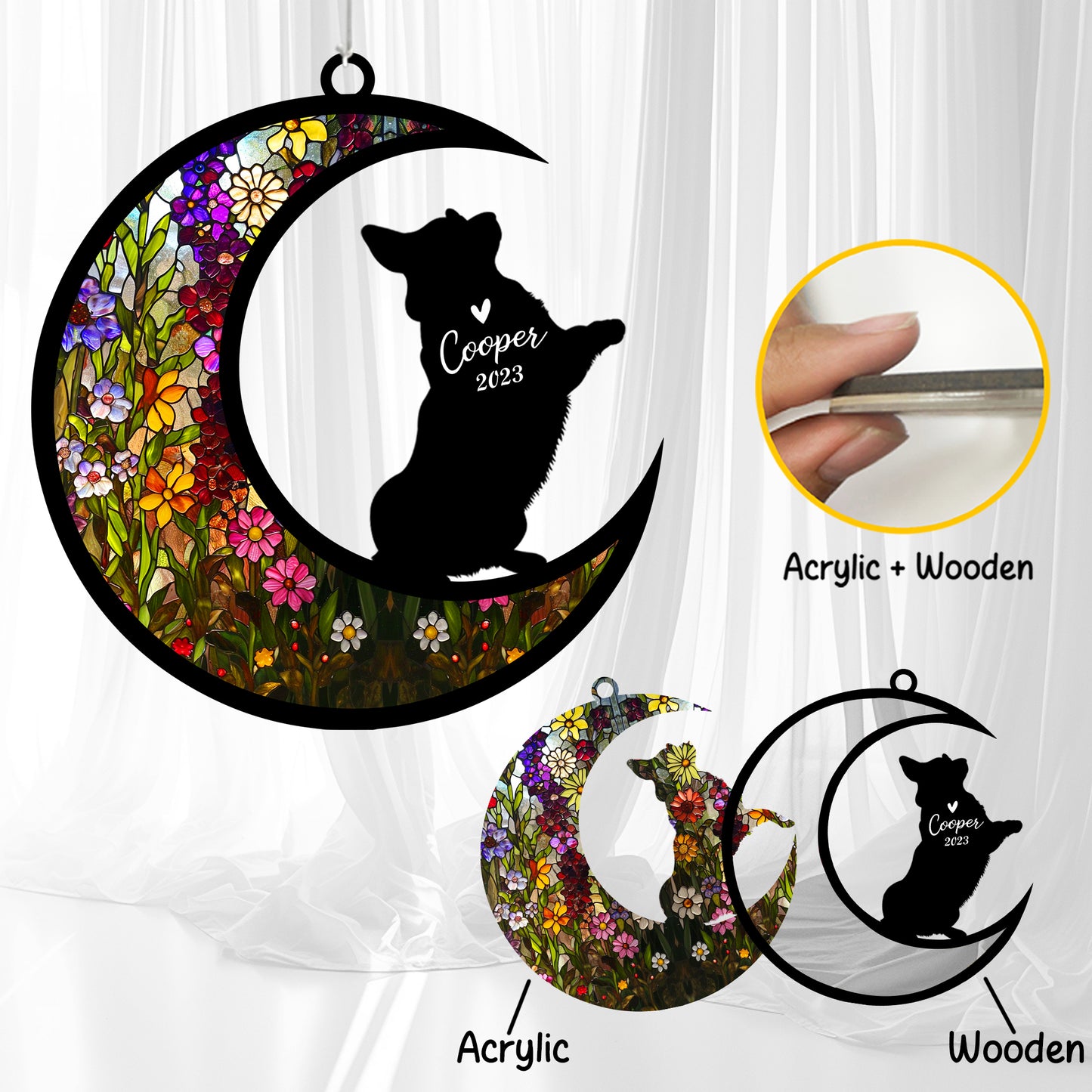 Netecom Corgi Dog Wind Chimes Memorial, Personalized Pet Memorial Windchime for Dogs Suncatcher, Loss of Pet Remembrance Gift, Sympathy Wind Chimes Outside Garden Decor, Dog Passing Away Gifts