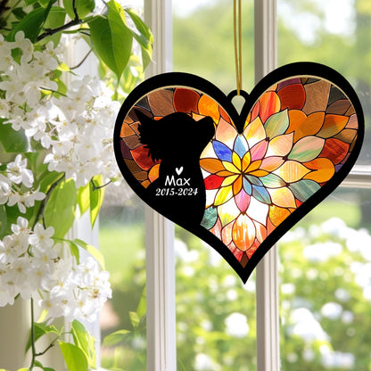 Netecom Personalized Chihuahua Memorial Suncatcher, Dog Ornament with Name Date, Pet Loss Sympathy Gift, Remembrance Keepsake, Bereavement Gift for Dog Lovers, Heart Suncatcher