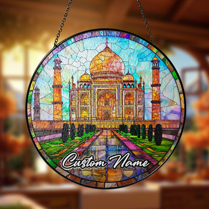 Netecom Personalized India Landmark Stained Glass Sun Catcher – Taj Mahal Inspired Window Ornament, Custom Travel Gift & Home Decor