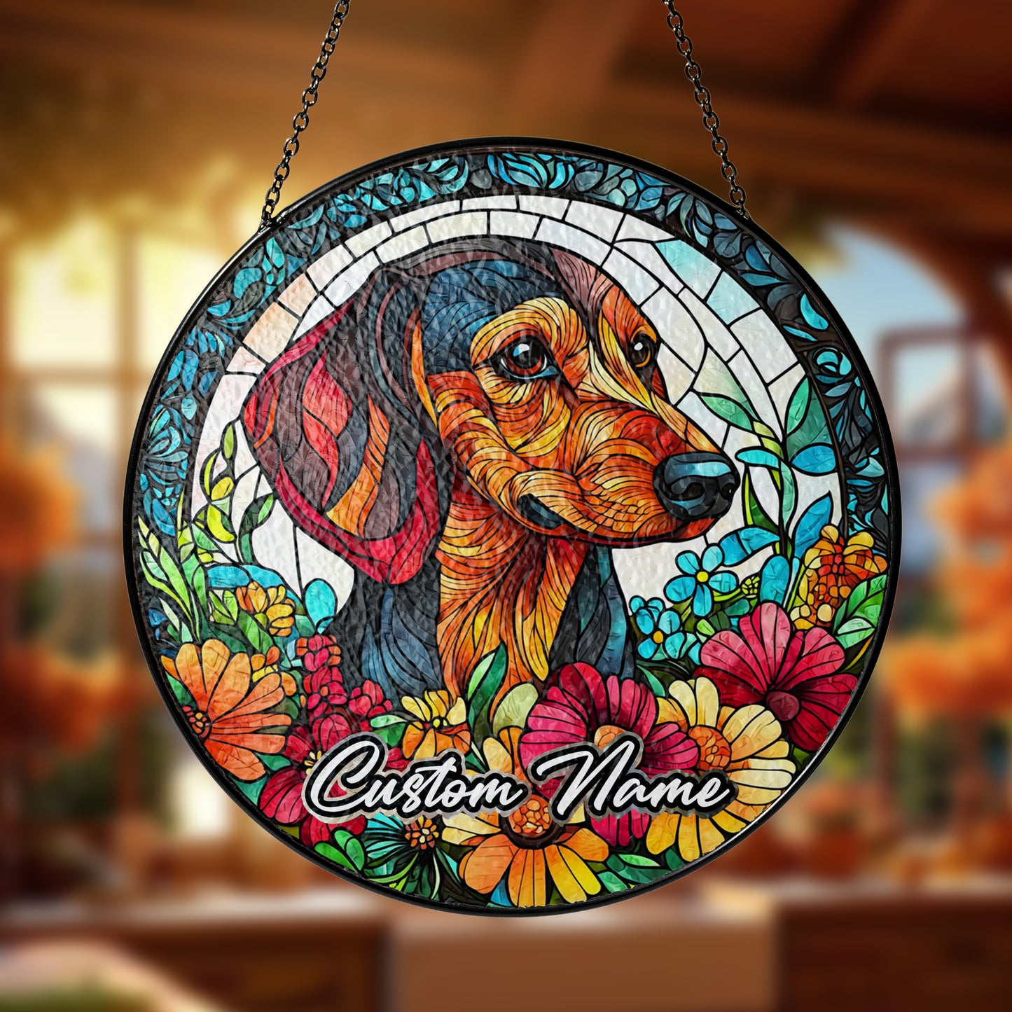 Netecom Personalized Dachshund Dog Ornament, Custom Memorial Suncatcher, Pet Loss Remembrance Gift, Christmas Decoration