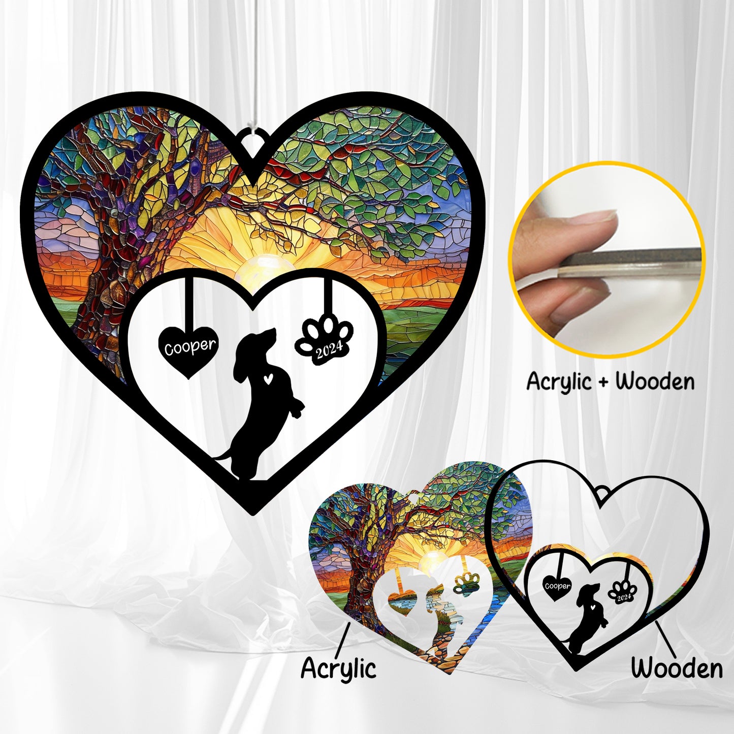 Netecom Personalized Dachshund Dog Memorial Wind Chimes, Wiener Dog Name Suncatcher, Pet Sympathy Gift for Dog Lovers, Outdoor Garden Remembrance Decor
