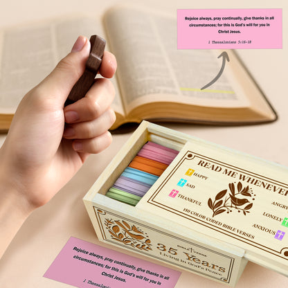 Netecom Personalized Bible Verse Box for 35 Years Birthday, Custom Name & Age, Engraved Wood Scripture Box with Pocket Cross, 150 Daily Bible Verse Cards, Christian Birthday Gift
