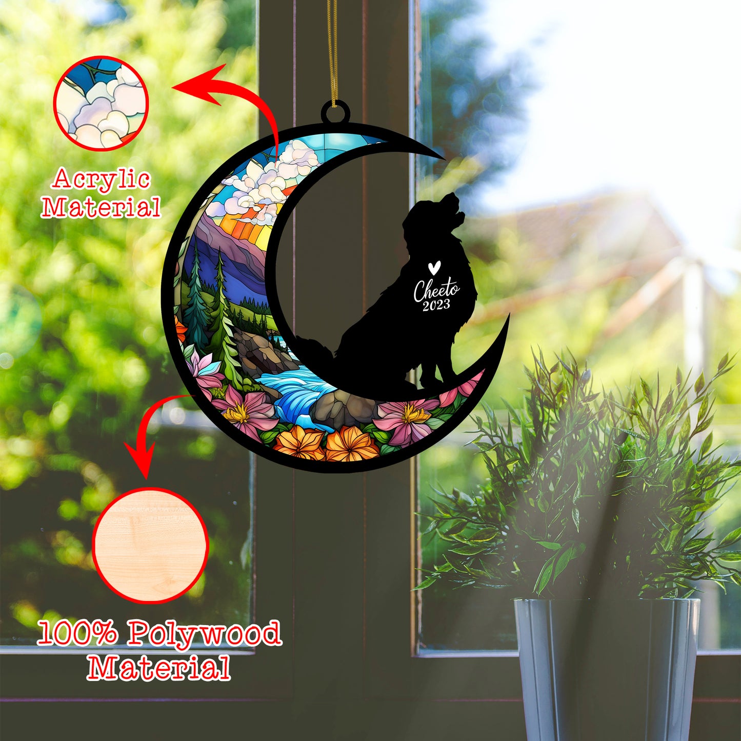 Netecom Personalized Golden Retriever Dog Memorial Suncatcher, Christmas Ornament with Name Date, Pet Loss Stained Glass Sun Catcher, Dog Memorial Ornament, Bereavement Sympathy Gift for Dog Lovers
