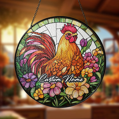 Netecom Personalized Chicken Stained Glass Ornament, Custom Pet Memorial Suncatcher, Pet Loss Sympathy Gift, Christmas Decoration