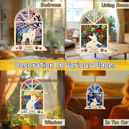 Netecom Personalized Boston Terrier Memorial Window Ornament, Custom Dog Ornament with Name Date, Pet Loss Remembrance Gift, Bereavement Gift for Dog Lovers