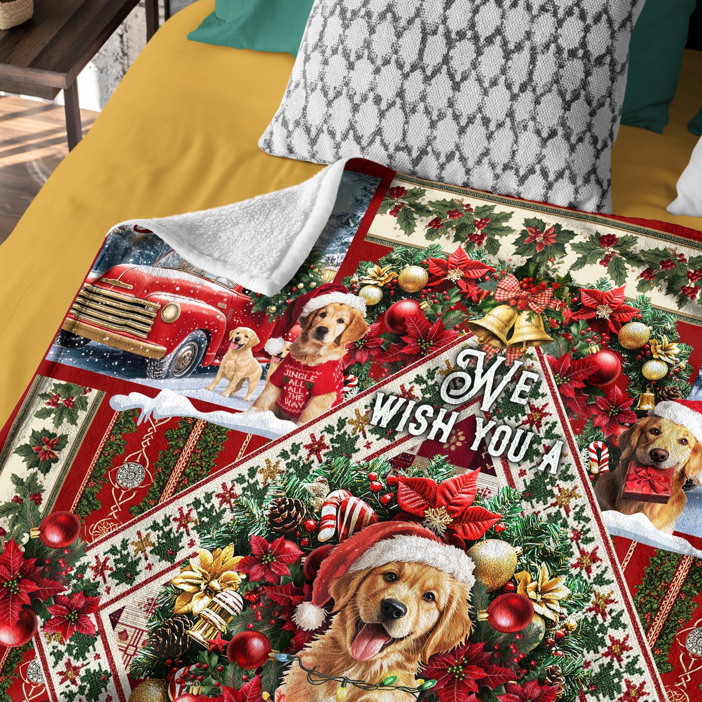 Netecom Golden Retriever Christmas Blanket, Holiday Santa Dog Throw Blanket for Couch, Bed or Sofa, Ultra Soft Warm Gift for Christmas and Cozy Winter