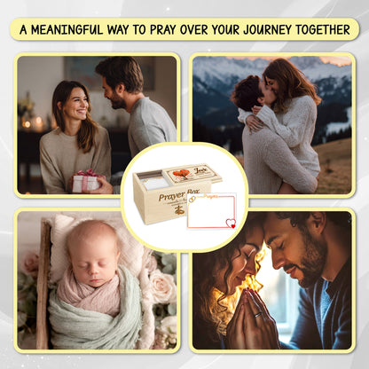 Netecom Personalized Couple Prayer Box with 100 Prayer Request Cards and Handheld Cross – Custom Names and Anniversary Date, Wooden Christian Gift for Couples