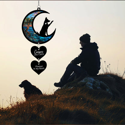 Netecom Personalized German Shepherd Moon Heart Memorial Suncatcher – Dog Loss Sympathy Gift, Forever in My Heart Keepsake