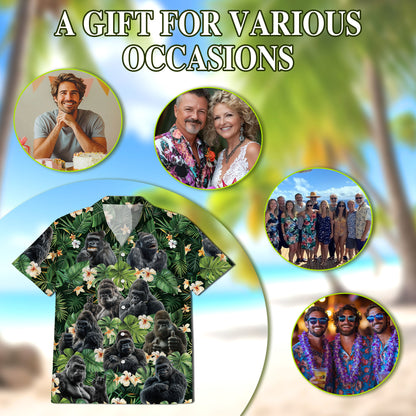 Netecom Funny Gorilla Smoking Hawaiian Shirt, Monkey Lover Gifts, Tropical Animal Button Down Summer Beach Shirts