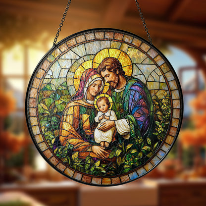 Netecom Holy Family Stained Glass Ornament – Nativity Scene Window Sun Catcher, Christian Christmas Gift for Home