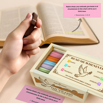 Netecom Personalized Bible Verse Box for 65 Years Birthday, Custom Name & Age, Engraved Wood Scripture Box with Pocket Cross, 150 Daily Bible Verse Cards, Christian Birthday Gift