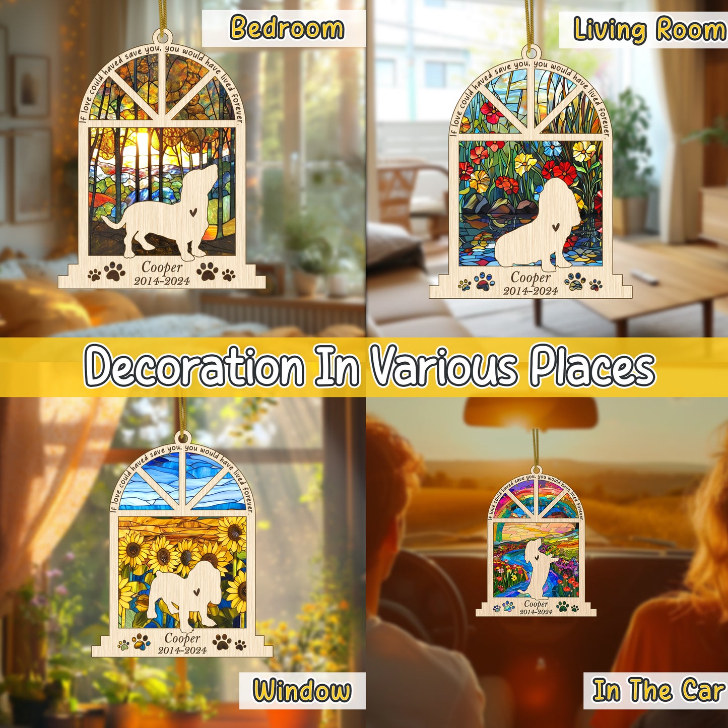 Netecom Personalized Basset Hound Memorial Window Ornament, Custom Dog Ornament with Name Date, Pet Loss Sympathy Gift, Dog Remembrance Keepsake