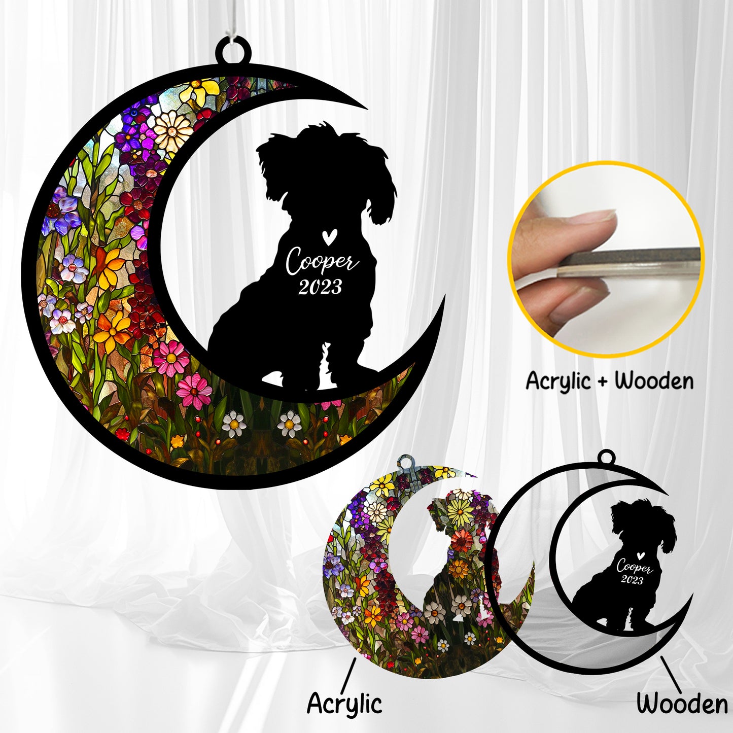 Netecom Maltese Dog Wind Chimes Memorial, Personalized Pet Memorial Windchime for Dogs Suncatcher, Loss of Pet Remembrance Gift, Sympathy Wind Chimes Outside Garden Decor, Dog Passing Away Gifts