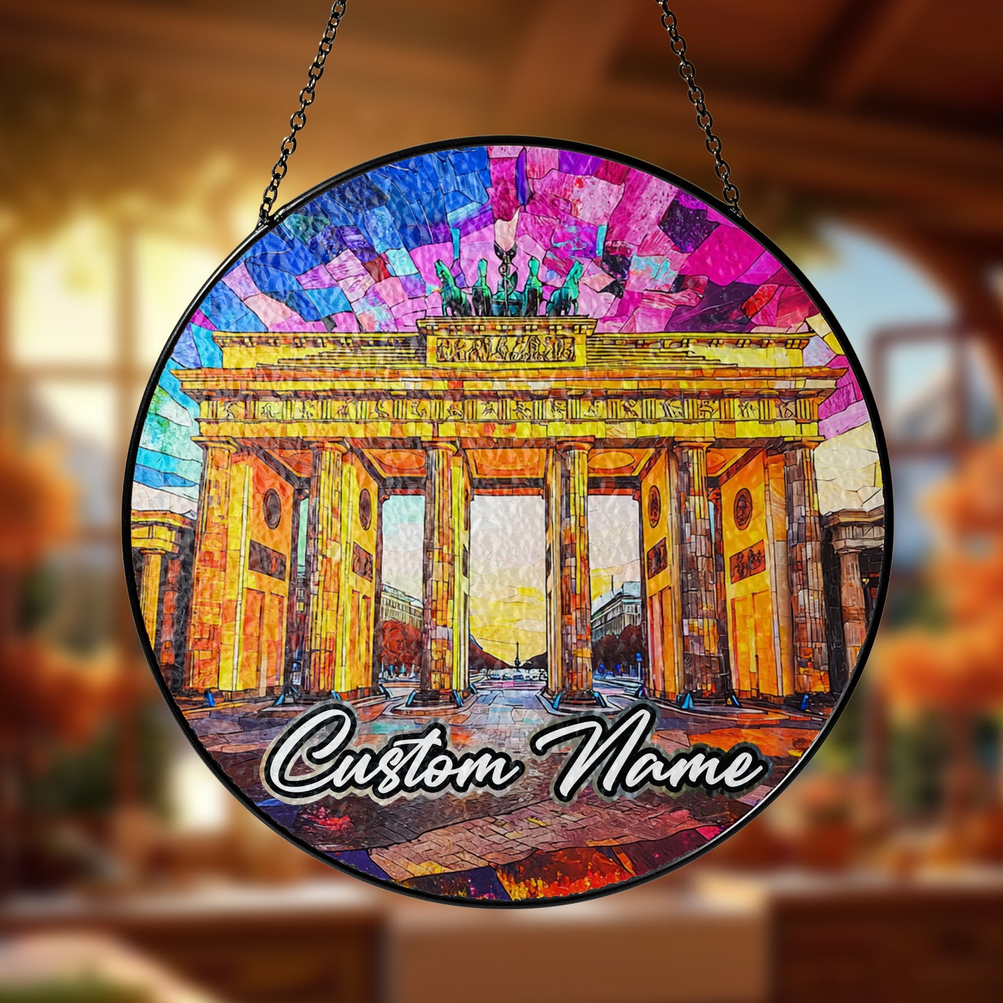 Netecom Berlin Gate Stained Glass Sun Catcher – Personalized Germany Landmark Ornament, Custom Home Decor & Cultural Gift