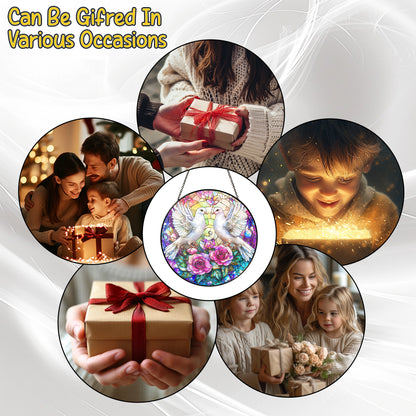 Netecom White Doves Stained Glass Suncatcher, Romantic Window Hanging Decor, Elegant Home Accent, Wedding Anniversary or Christmas Gift for Couples