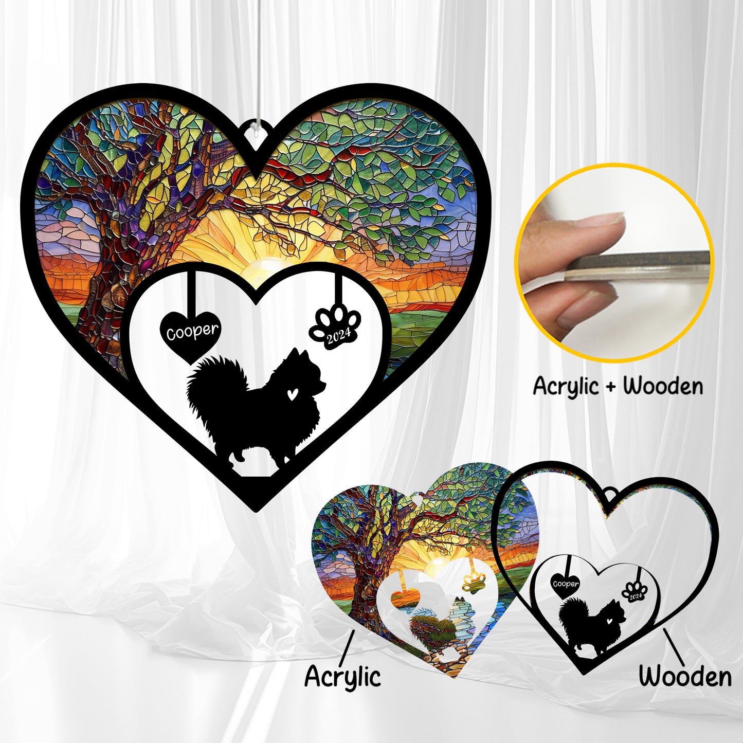 Netecom Personalized Pomeranian Dog Memorial Wind Chimes, Dog Name Suncatcher, Pet Loss Gift for Dog Lovers, Outdoor Garden Remembrance Decor