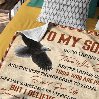 Netecom Personalized To My Son Blanket from Dad and Mom, Ultra Soft Warm Eagle Motivational Throw Blanket for Couch, Bed or Sofa, Birthday Gift for Son, Present for Christmas, Graduation