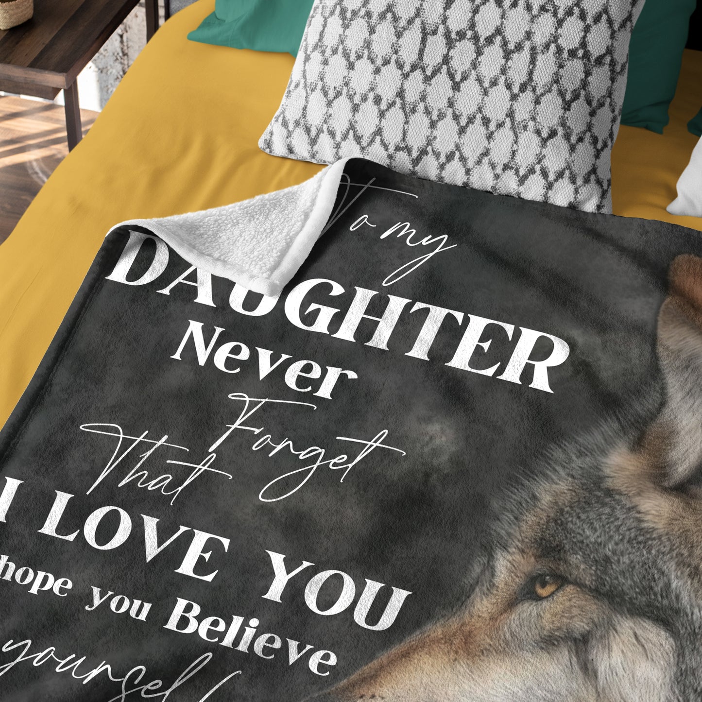 Netecom Personalized To My Daughter Blanket from Dad and Mom, Wolf Mother and Pup Throw Blanket for Couch, Bed or Sofa, Inspirational Love Letter Gift for Daughter, Birthday or Christmas Present