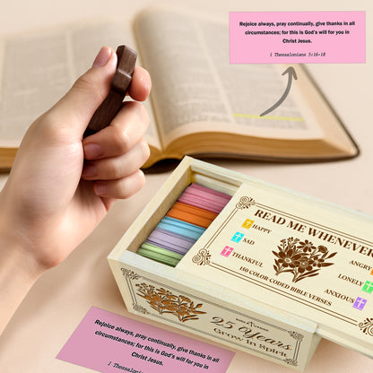 Netecom Personalized Bible Verse Box for 25 Years Birthday, Custom Name & Age, Engraved Wood Scripture Box with Pocket Cross, 150 Daily Bible Verse Cards, Christian Birthday Gift