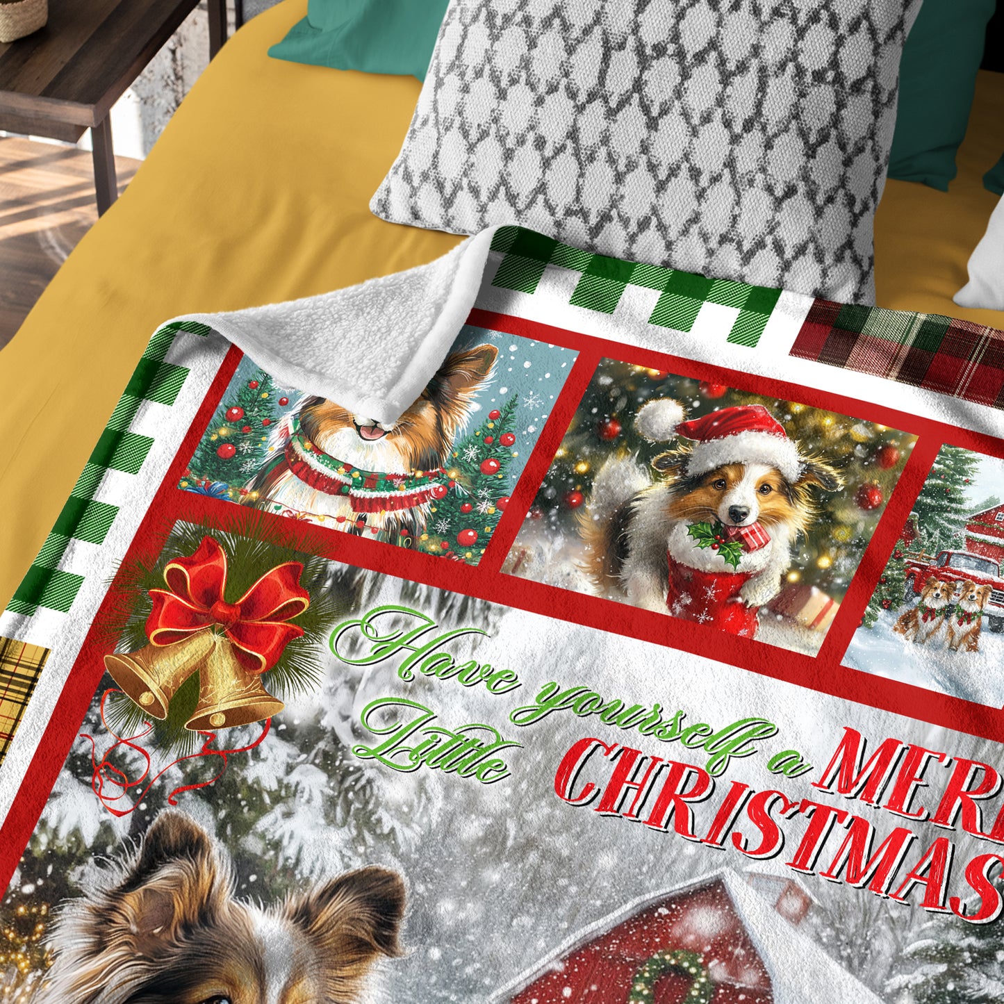Netecom Shetland Sheepdog Christmas Blanket, Winter Holiday Dog Lover Throw Blanket for Couch, Bed or Sofa, Ultra Soft Warm Gift for Christmas and Cozy Winter