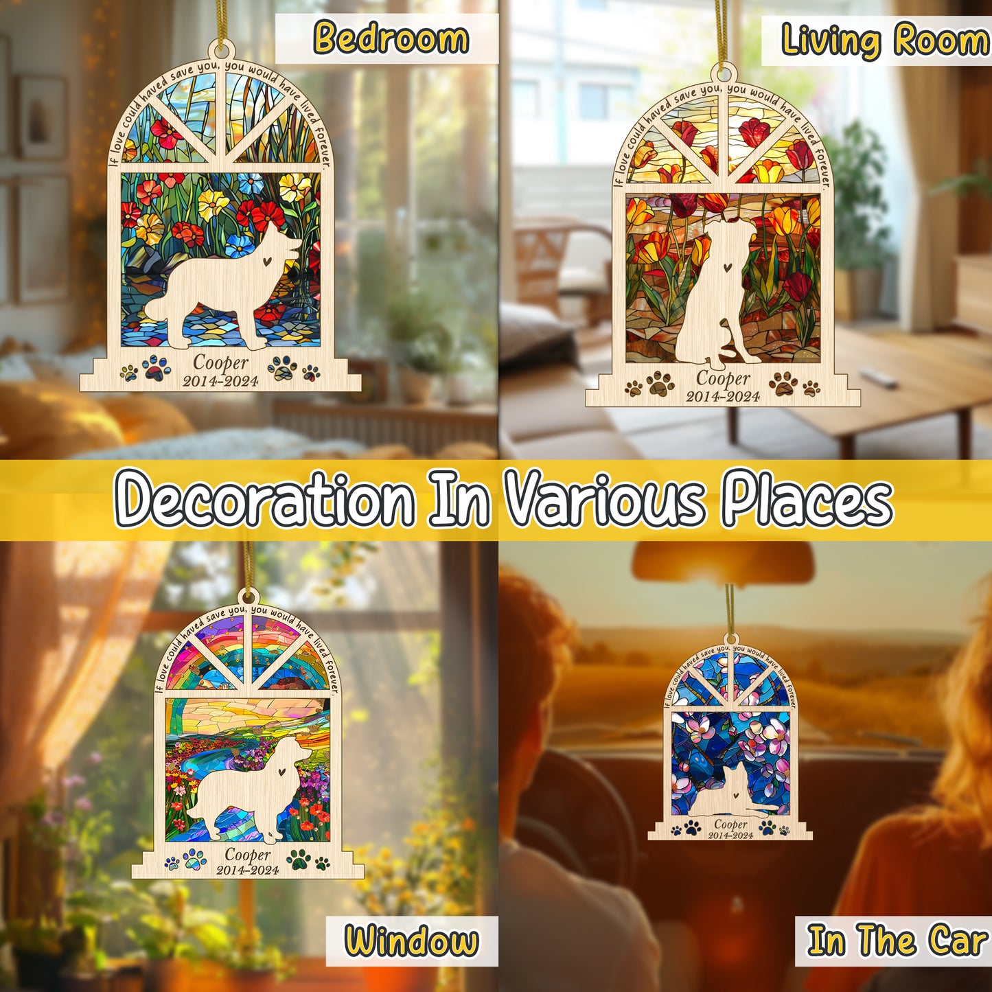 Netecom Personalized Border Collie Memorial Window Ornament, Custom Dog Memorial Ornament with Name Date, Pet Loss Sympathy Gift, Remembrance Keepsake