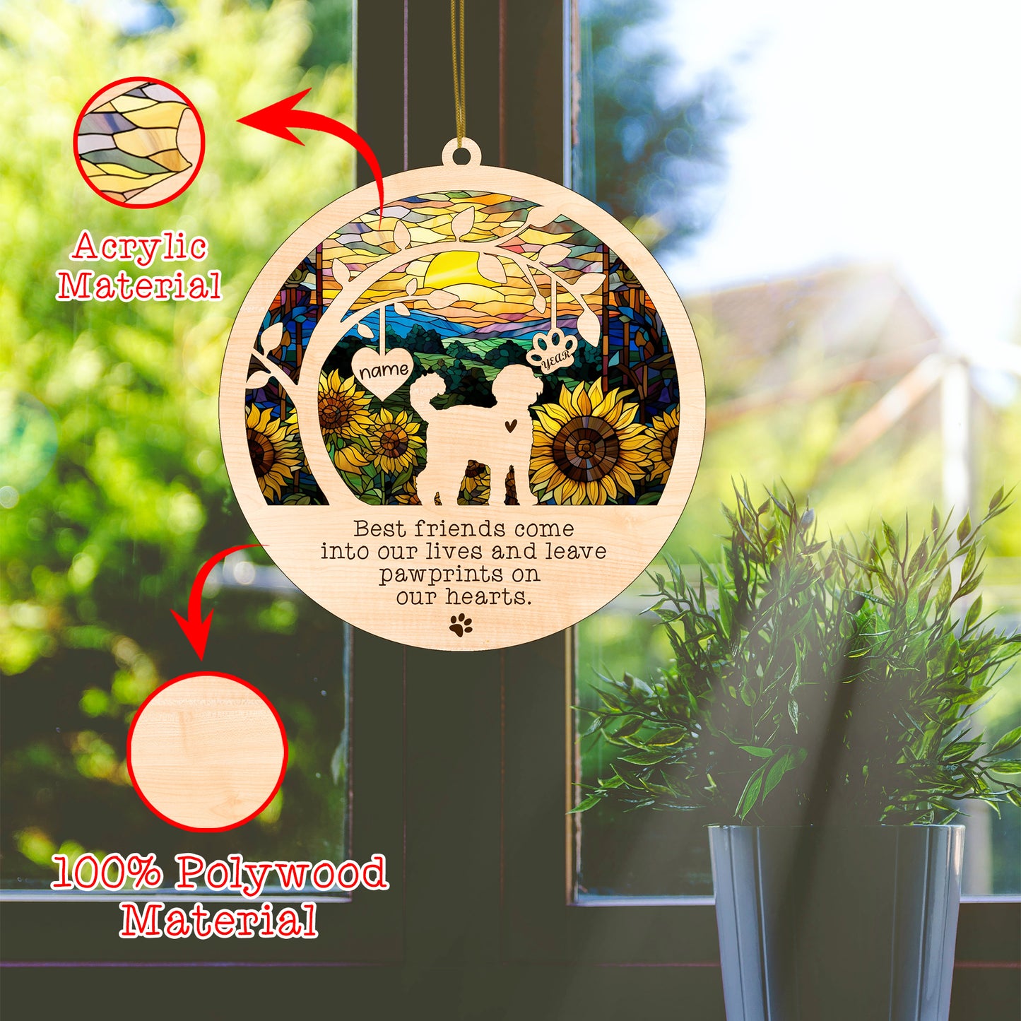 Netecom Personalized Labradoodle Dog Memorial Suncatcher, Christmas Ornament with Name Date, Pet Loss Sun Catcher, Dog Memorial Ornament, Bereavement Sympathy Gift for Dog Lovers