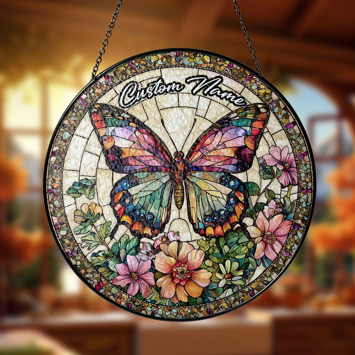 Netecom Personalized Butterfly Stained Glass Ornament, Custom Memorial Suncatcher, Pet Loss Remembrance Gift, Christmas Decoration