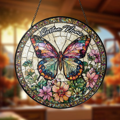 Netecom Personalized Butterfly Stained Glass Ornament, Custom Memorial Suncatcher, Pet Loss Remembrance Gift, Christmas Decoration