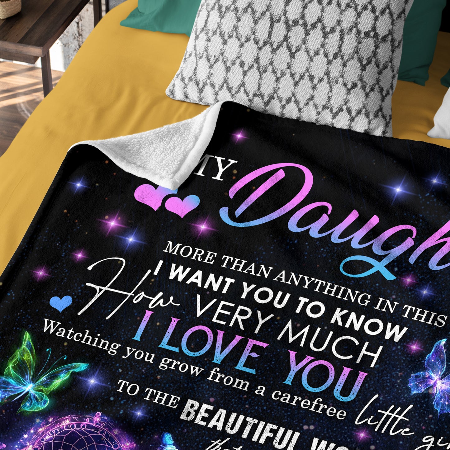 Netecom Personalized To My Daughter Blanket from Mom and Dad, Dreamcatcher and Butterfly Throw Blanket for Couch, Bed or Sofa, Birthday or Christmas Gift for Daughter, Graduation, Anniversary