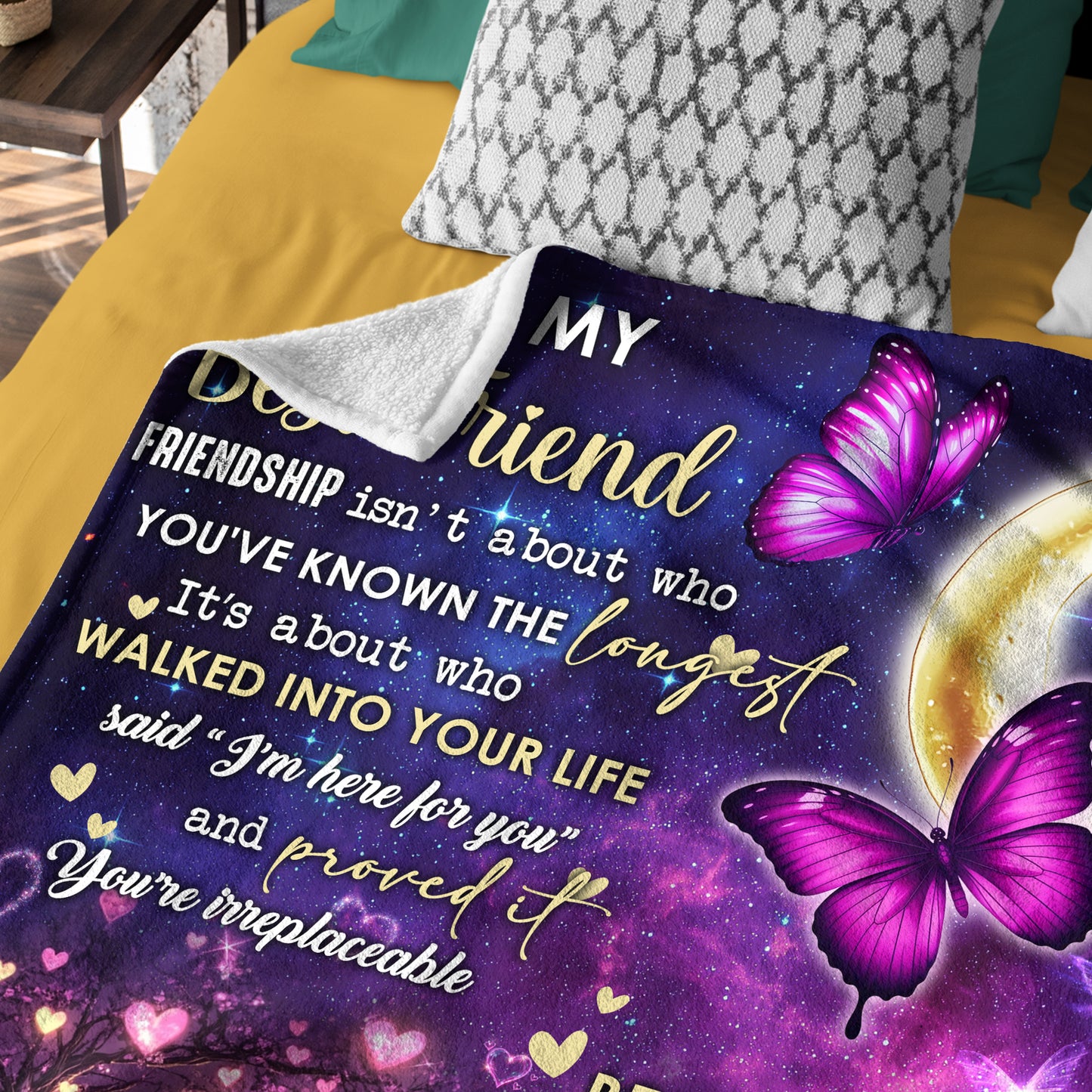 Netecom Personalized To My Best Friend Blanket, Custom Butterfly and Moon Throw Blanket for Couch, Bed or Sofa, Ultra Soft Warm Gift for Best Friend’s Birthday and Christmas