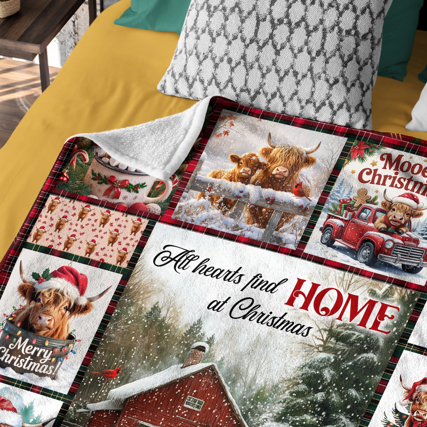 Netecom Christmas Highland Cow Blanket, Festive Winter Farmhouse Throw Blanket for Couch, Bed or Sofa, Ultra Soft Warm Gift for Holiday and Christmas
