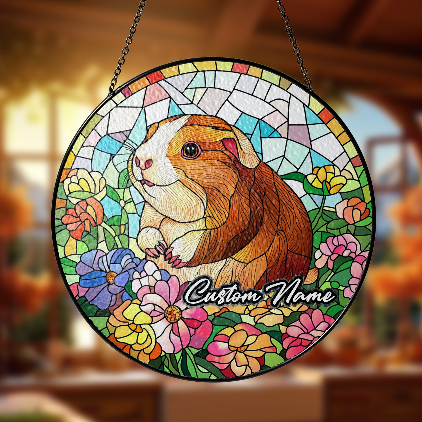 Netecom Personalized Guinea Pig Stained Glass Ornament, Custom Pet Memorial Suncatcher, Pet Loss Sympathy Gift, Christmas Decoration