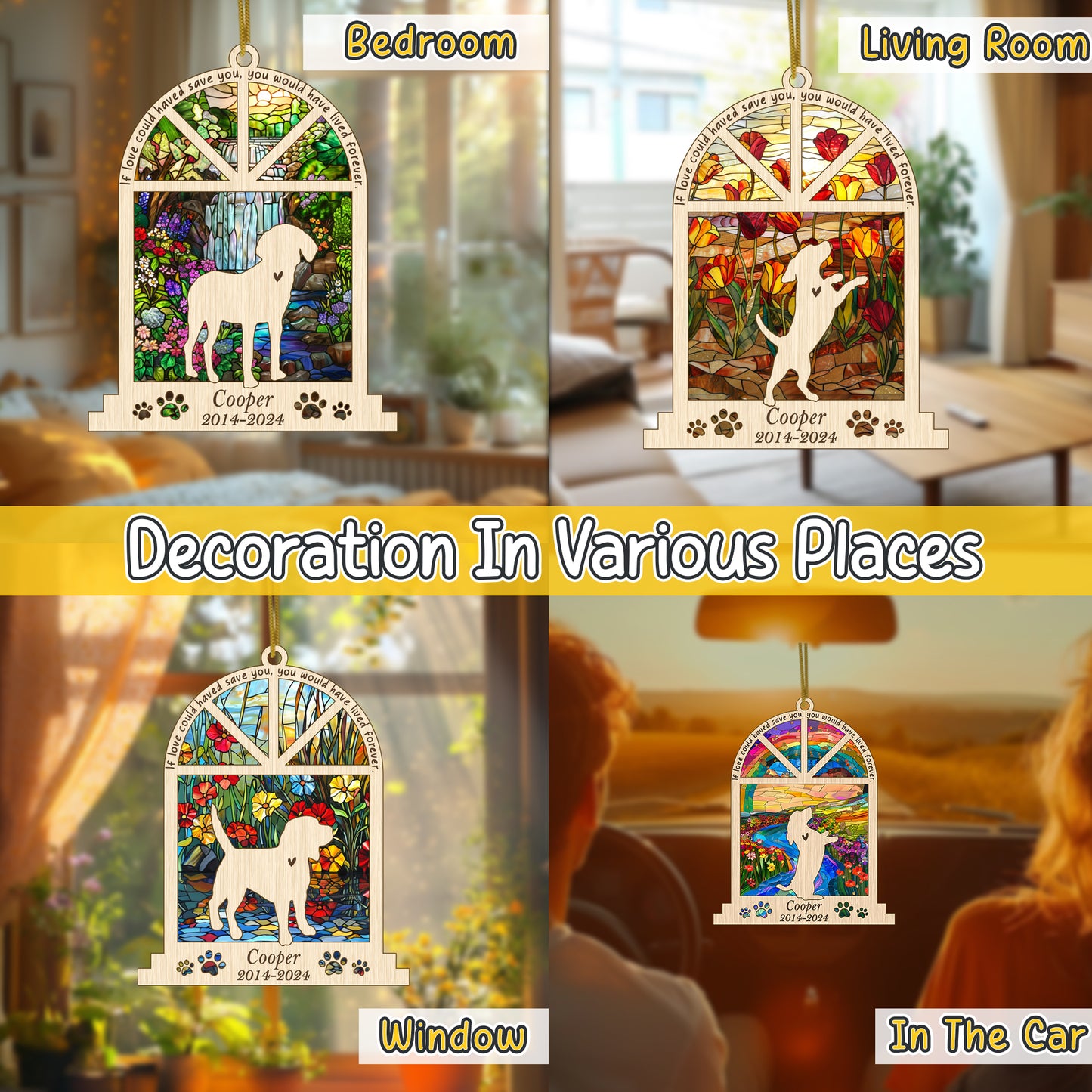 Netecom Personalized Beagle Memorial Window Ornament, Custom Beagle Dog Ornament with Name Date, Pet Loss Remembrance Gift, Sympathy Gift for Dog Lovers