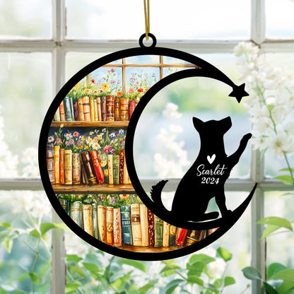 Netecom Personalized Husky Suncatcher for Windows Hanging, Custom Dog Sun Catcher Ornament with Name Date, Unique Gifts for Book Lovers, Reader Teacher Librarian Bookworm