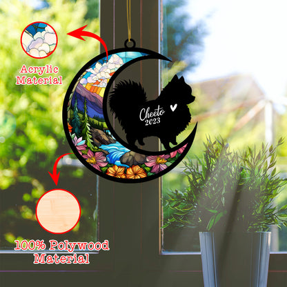 Netecom Personalized Pomeranian Dog Memorial Suncatcher, Pomeranian Christmas Ornament with Name Date, Pet Loss Stained Glass Sun Catcher, Dog Memorial Ornament, Bereavement Sympathy Gift for Dog Lovers