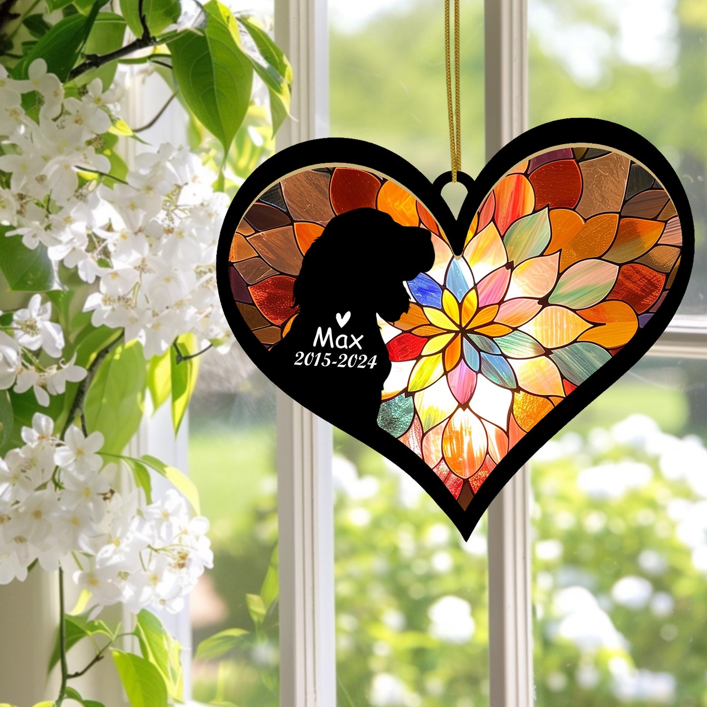 Netecom Personalized Cocker Spaniel Memorial Suncatcher, Dog Ornament with Name Date, Pet Loss Sympathy Gift, Remembrance Keepsake, Bereavement Gift for Dog Lovers, Heart Suncatcher