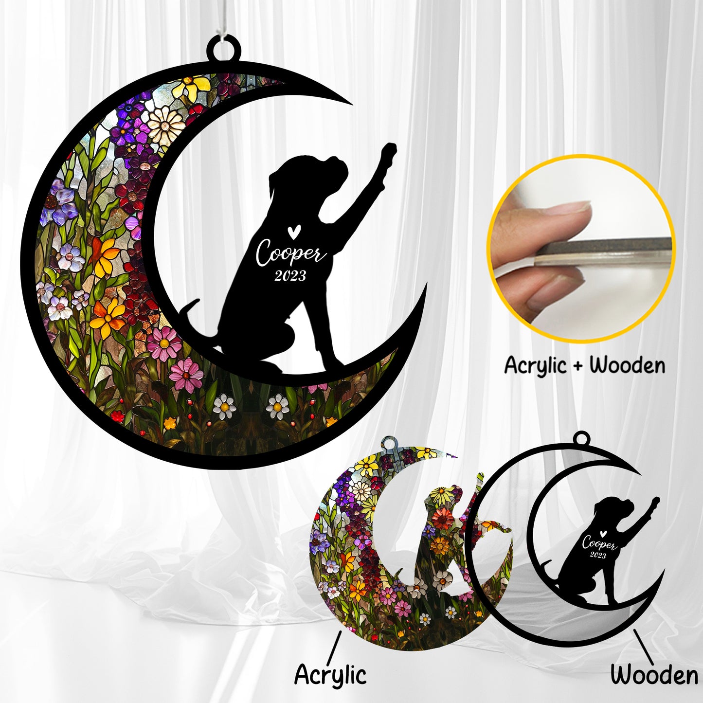 Netecom Boxer Dog Wind Chimes Memorial, Personalized Pet Memorial Windchime for Dogs Suncatcher, Loss of Pet Remembrance Gift, Sympathy Wind Chimes Outside Garden Decor, Dog Passing Away Gifts