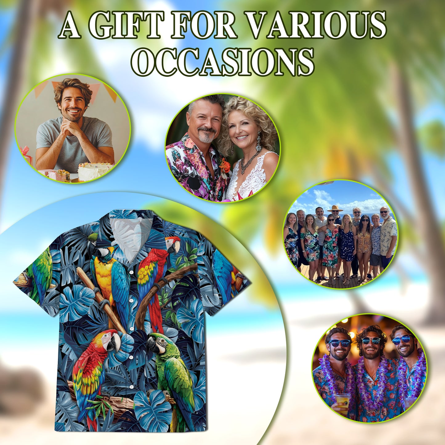Netecom Colorful Parrot Hawaiian Shirt for Men Women, Bird Lover Gifts, Tropical Animal Button Down Summer Beach Shirts