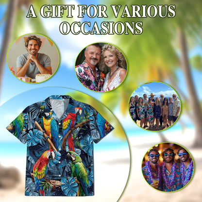 Netecom Colorful Parrot Hawaiian Shirt for Men Women, Bird Lover Gifts, Tropical Animal Button Down Summer Beach Shirts