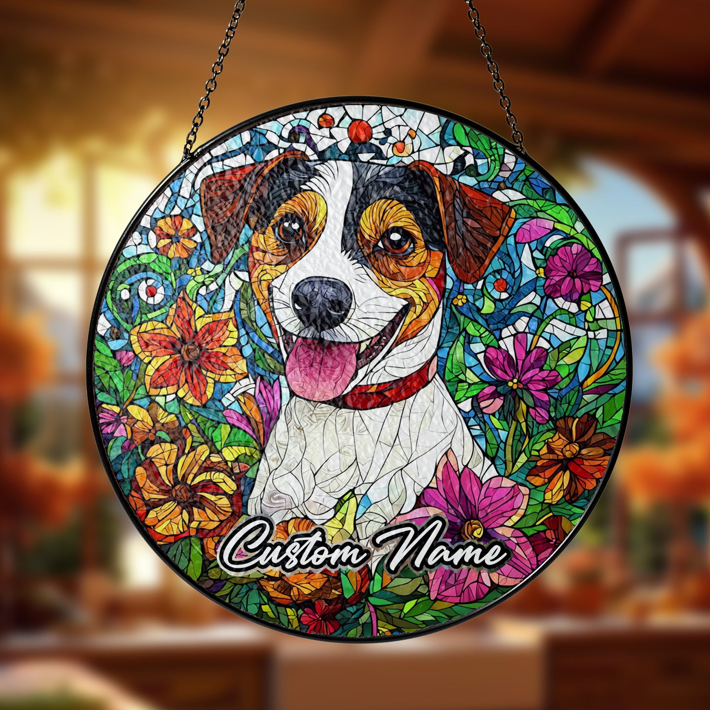 Netecom Custom Jack Russell Dog Stained Glass Ornament, Personalized Memorial Suncatcher, Pet Loss Sympathy Gift, Christmas Decoration